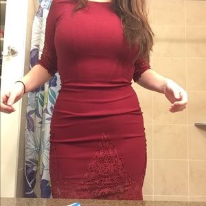 Red Lulus 3/4 sleeve mini bodycon dress